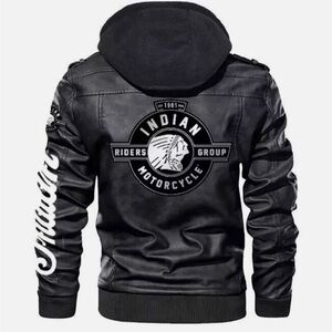 Indian Motorcycle Hoodie Black genuine Cowhide Leather Biker Jacket